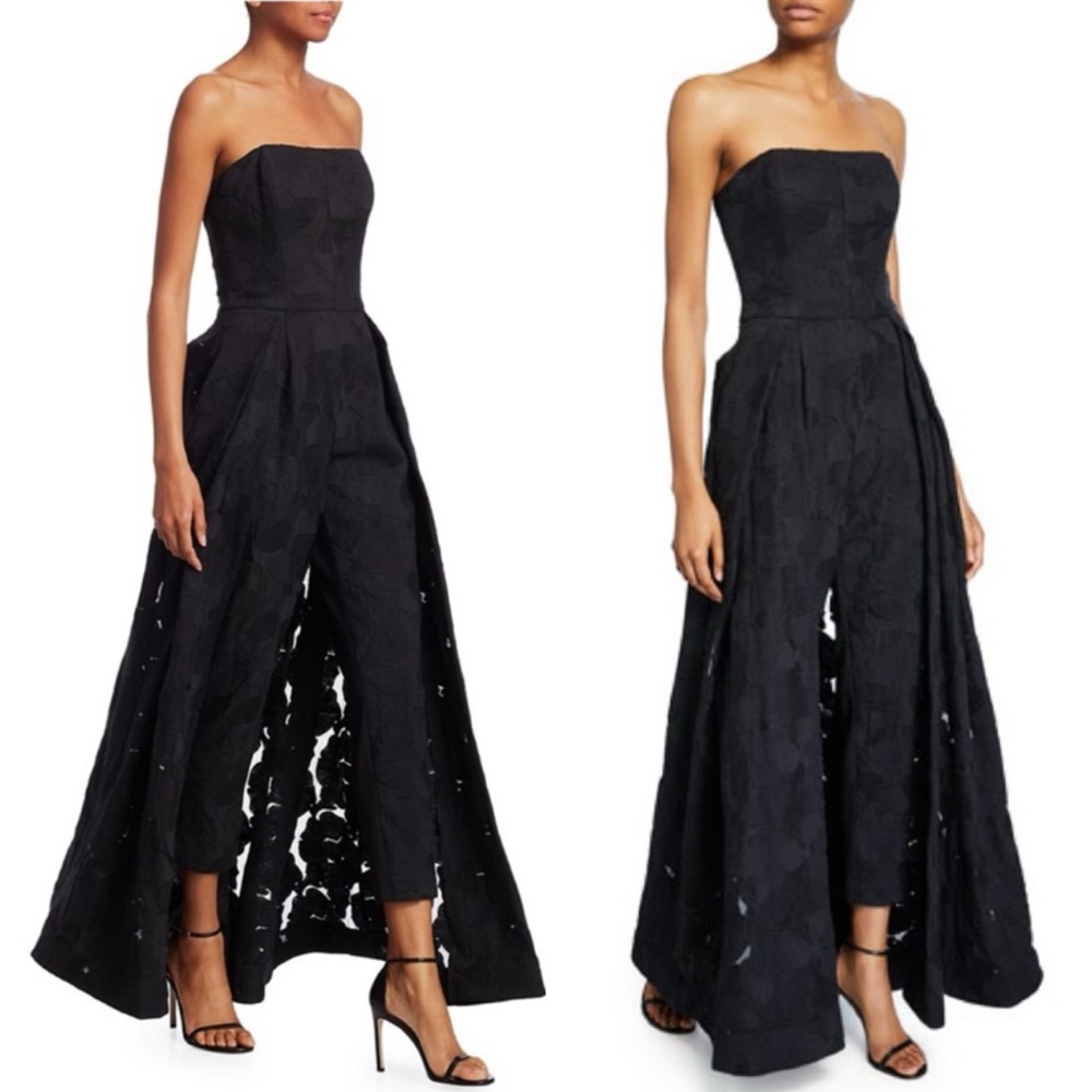 HALSTON Black Overlay Jumpsuit in Size 0